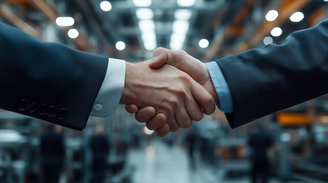 Business handshake meeting with factory